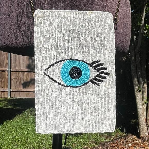 Evil Eye Beaded Purse Bag Crossbody Boho Festival - Picture 1 of 4